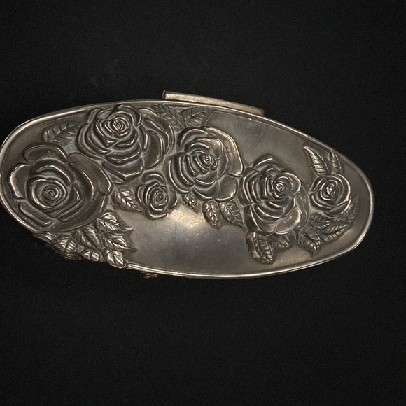 Godinger Keepsake Jewelry Silver Roses Trinket Box Repousse Roses velvet Lined - Picture 2 of 7